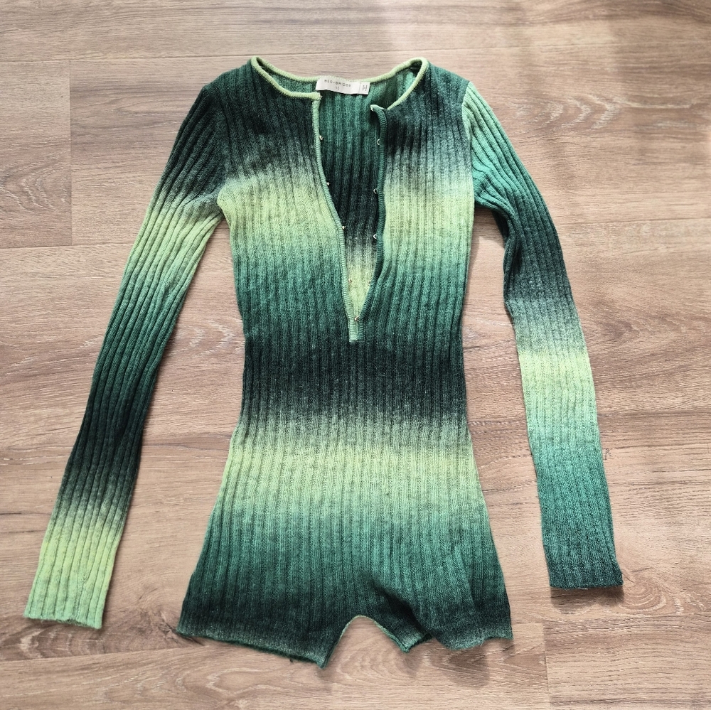 bec + bridge Alana Knit Wool Blended Green Gradient Ribbed Bodysuit Romper XS - Picture 7 of 10